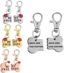 4EAELove Best Friend Bone Necklace Matching Bone BFF Engraved Keychain Collar Dog Human Jewelry Set Pet Lover Gift Rose Gold Plated Stainless Steel