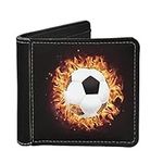 Coldinair Novelty Print PU Leather Men's Bifold Wallet RFID Blocking Wallets with 4 Card Slots and 1 Cash Pocket, Fire Soccer, One Size, Modern