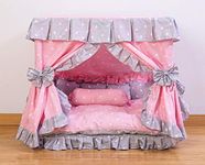 Kolachic Princess Pink Grey White Heart Pet Dog Handmade Bed House+1 Candy Pillow (S)