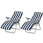 Outsunny Set of 2 Garden Patio Outdoor Sun Recliners Loungers Folding Foldable Multi Position Relaxers Chairs with Cushions Fire Retardant Sponge (Blue White)