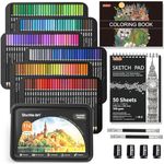 Shuttle Art 174 Colours Professional Colouring Pencils, Soft Core Coloured Pencils Set with 1 Colouring Book,1 Sketch Pad, 4 Sharpener, 2 Pencil Extender, Artists Kids Adults Colouring, Drawing