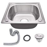 Queiting Square Kitchen Sink Single Bowl Stainless Steel with Strainer & Drainer Waste Plumbing Pipes Undermount Drop-in Installation Inset 345 * 290 mm 13.5 * 11.4 Inch