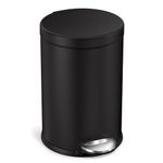 simplehuman 4.5 Liter / 1.2 Gallon Round Bathroom Step Trash Can, Matte Black