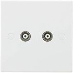 Knightsbridge White Square Edge Plastic Twin Coax TV Outlet (Non-Isolated)