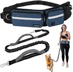 PetAmi Hands Free Dog Leash, Dog Running Leash Belt Bag for Walking, Jogging, Dog Waist Double Zipper Pouch with Poop Bag Dispenser, Dual Padded Handles Reflective Bungee Leash, Single (Navy)