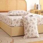Story@Home King Size Air Cotton Bedsheet 240 TC Fitted Sheet with 2 Pillow Covers, Soft & Durable Bed Sheet for King Bed (270 x 250 cm, Floral Print, Light Purple & White)