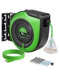 WILAWELS Retractable Cord Reel, 75 FT (22.86 M) Heavy Duty Extension Cord, 14AWG/3C SJTOW, 3 Grounded Outlets Lighted Triple Tap, 10A Circuit Breaker, Wall/Ceiling Mounted, UL Listed, Green J75CR06