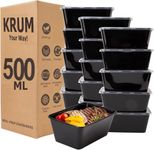 KRUM 500ml Black Takeout Food Containers Food Storage Containers With Lids Freezer Safe | Meal Prep | Microwavable Dishwasher | Leakproof | BPA Free Pack of 20