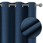 Joydeco 100% Blackout Linen Curtains Bedroom, Thermal Insulated Burlap Eyelet Curtain & Drapes, Room Darkening Textured Curtains Black Out for Living Room 2 Panels（Denim Blue，W 46" x L 54"）