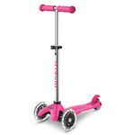 Micro Scooters | Mini Micro Plus LED Children's Scooter | Handlebar Adjustable | Light Up Wheels | 3-5yrs | Boys & Girls | Pink