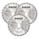 Trend Wood Cordless Circular Saw Blades, 165mm Diameter, 20mm Bore, 24/40 Teeth, 1.5mm Kerf, +15° Hook, TCT, Medium/Fine Finish, 3 Pack, CSB/165/3PK/C