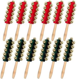 12 Pcs Christmas Hand Sleigh Bells Stick Hand Bell Instruments Wooden Handle Jingle Bells Stick Musical Instruments for Christmas Concerts PartiesWedding Birthday Party Supplies (21 Bells)