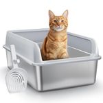 Eosarcu Stainless Steel Cat Litter Box with Lid, Enclosed Extra Large Litter Box for Big Cats, XL Metal Litter Pan with High Wall Sides Enclosure, Anti-Leakage, Non-Sticky, Easy Cleaning-Light Grey