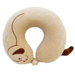 Baby Bucket Neck Support Travel Pillow for Kids Cute Cartoon Memory Foam Stuffed U-Shaped Travel Plush Pillow (Brown Dog)