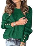 Green Sweaters for Women Spring Fall Winter Trendy Ladies Long Sleeve Tops Pullover Button Knit Shirts Fashion Clothes M