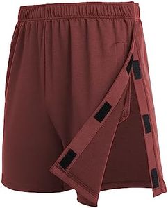Deyeek Men's Tear Away Shorts Post Hip Knee Leg Surgery Recovery Snap On Surgical Shorts with Pockets for Disabled Patients Burgundy
