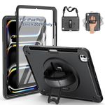 SUPFIVES Case for iPad Pro 13 Inch 2024 (7th Gen), Upgraded Military Shockproof TPU Protective Cover with Screen Protector/Shoulder Strap/Pencil Holder/Handle/Rotating Stand, Black