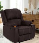 Lezino Single Seater Electric Recliner Chair in Faux Leather with Steel Cupholders (Motorized Recliner, Dark Brown)