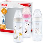 NUK First Choice+ Baby Bottles Set | 0-6 Months | Temperature Control | Anti Colic Vent | 300 ml | BPA-Free | Silicone Teat | 3 Count | Pink Giraffe