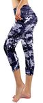 Neonysweets Women's Printed Capris Yoga Pants High Waist Tummy Control Workout Pants Leggings with Pocket S