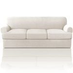 T Cushion Sofa Slipcover 4 Pieces Sofa Covers for T Cushion Sofa Soft Couch Cover Sofa Slip Covers Furniture Covers with 3 Individual T Cushion Shape Seat Covers Machine Washable, Ivory