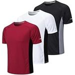 Gaiatiger 3 Pack Mens T Shirt Dry Fit Gym Shirts for Men Breathable Running Tops Moisture Wicking Sport Workout Shirts Short Sleeve Tops,20412-Black White Red-M