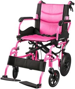 Lightweight Transport Wheelchair for Adults, Versatile Transport Wheel Chair, Supports 300 lbs, Self-Braking, Foldable & Portable, for Seniors, Elderly and Disabled (Magenta)