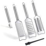 Tongjude Stainless Steel Cheese Grater Set, Set of 5 Kitchen Grater & Peeler & Slicer, Lemon Zester with Cleaning Brush for Vegetable, Fruit, Chocolate