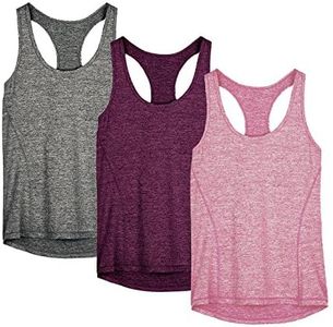 icyzone Workout Tank Tops for Women - Racerback Athletic Yoga Tops, Running Exercise Gym Shirts(Pack of 3)(XL, Charcoal/Red Bud/Pink)