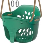 BeneLabel Swing Seat, High Support Back Soft Outdoor Garden Playground Swing Full Bucket with Adjustable 1.4-2M Rope & Lockset Carabiner for Toddler/Kid, Cute Elephant Shape, up to 600lbs, Green