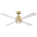 Fanimation Fans Canada FP7652BS Kwad - 52 Inch Ceiling Fan with Light Kit, Brushed Satin Brass Finish with Matte White Blade Finish with Opal Frosted Glass