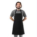 TOSHE Kitchen Apron Waterdrop Resistant Cotton Apron with adjustable Aprons for Women with Pockets 10 Color option Cooking Black Apron (Black)