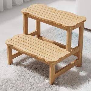 COSYLAND Step Stool for Toddlers - Two Step Stools Toddler 300 lbs Capacity with Safety Non-Slip Design, Bamboo Step Stool for Bathroom, Kitchen Dual Height Step Stools for Kids Natural