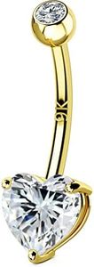 OUFER 14G Belly Rings, 9K Solid Gold Belly Button Rings, Heart Navel Rings, Internally Threaded Long Belly Piercing Jewelry for Women and Men-12MM