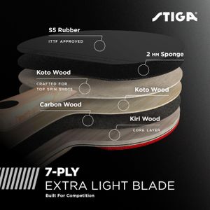 STIGA Raptor Table Tennis Racket – Carbon Blade, ITTF Approved
