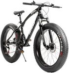 Omelaza 26 Inch Fat Tire Mountain Bike with Dual Disc Brakes, 26 Inch Non-Slip Wide Tires with 21 Speed, High-Carbon Frame MTB, Mountain Bicycle for Men and Women, Black