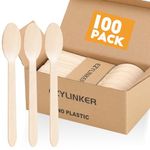 (100 Count) Disposable Wooden Spoons Set - Alternative to Plastic Spoons, Eco Friendly, Biodegradable, Compostable Spoons Set, Disposable Utensils