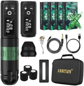 Ambition Soldier Wireless Tattoo Machine Kit Complete Rotary Coreless Motor Tattoo Pen Kit with Extra 2400mAh Battery 80pcs TREX Mixed Size Cartridge Needles Supply for Professional Tattoo Artist