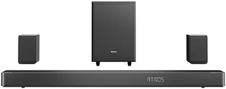 Hisense AX5125H 5.1.2Ch Sound Bar with Wireless Subwoofer, 500W, Dolby Atmos, Bluetooth 5.3, EzPlay, 4K HDMI Pass Through, Roku TV Ready, DTS:X, HDMI/AUX/ARC/Optical/USB, 7 EQ Modes