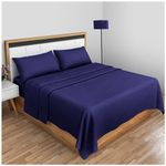 Non Iron Percale Flat Sheet King Size- Polycotton Anti Wrinkle Hotel Quality Bed Sheets- Luxury Bedding Plain Dyed Flat Sheet- Navy