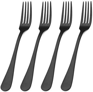 Matte Black Stainless Steel Dinner Forks with Round Edge, Set of 4 (Matte Black Dinner Fork, 4-Piece)