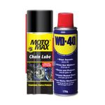 WD 40 Maintenance Spray (170 g) with Motomax Chain Lubricant Spray (200ml) Combo Pack | Clean & Lubricate Bike Chains, No Grime Rust Corossion & Friction, Silent and Smooth movement, Enhance Life