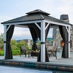 YITAHOME White Gazebo 10x10ft Hardtop Double Roof Canopy Galvanized Iron Aluminum Frame Outdoor Gazebo with Netting and Shaded Curtains Garden Tent for Patio, Backyard, Deck and Lawns, Grey Curtain