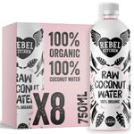 REBEL KITCHEN | Raw Organic Coconut Water | 100% Organic from Young Green Coconuts | No Added Sugars, Preservative-Free | Low-Calorie Natural Hydration | 8 x 750ml