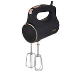 Tower T12061RG Cavaletto Hand Mixer with Stainless Steel Beaters, Dough Hooks, 5 Speeds, 300W, Black and Rose Gold