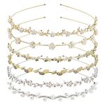 6 Pack Crystal Flower Headbands Faux Pearl Rhinestones Hairbands Headdress Wedding Party Hair Hoop Band Hairband Beaded Headbands Gold Sliver Metal Headbands Hair Accessories for Women Girls Teens