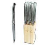 Laguiole Steak Knife Set (6) – Stainless Steel Handle - Pine Wood Block