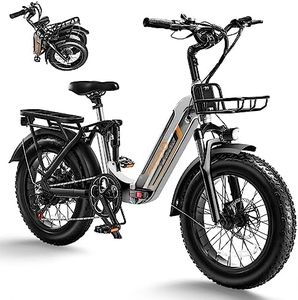 figoo S2 Fat Tire Electric Bike - 20" x 4.0 Wide Tires, 750W Motor, Dual Shock Absorbers, 28MPH, 35-80 Mile Range - Ideal for Adult Commuting and Urban Riding，Silver…