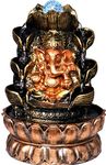 Globle Creations Water Fountain with Lord Ganesha, Multicolor LED Lights, Motor Pump with Water Flow Control Switch and Crystal Ball, 30 x 20 x 20 cm