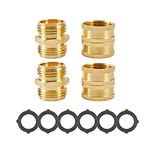 ZKZX Garden Hose Adapter,3/4 Inch Brass Garden Hose Connector,Male to Male 2pcs,Female to Female 2pcs,Extra 6 Washers